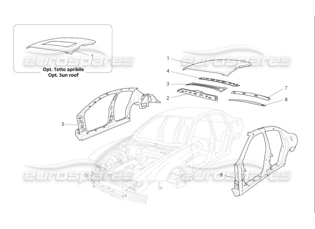 Maserati QTP. (2008) 4.2 auto BODYWORK AND CENTRAL OUTER TRIM PANELS Part Diagram