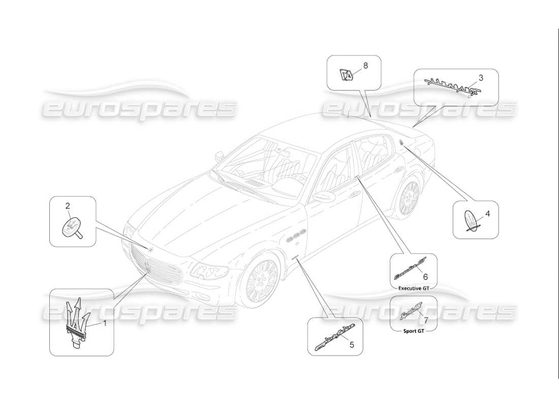 Maserati QTP. (2008) 4.2 auto trims, brands and symbols Part Diagram