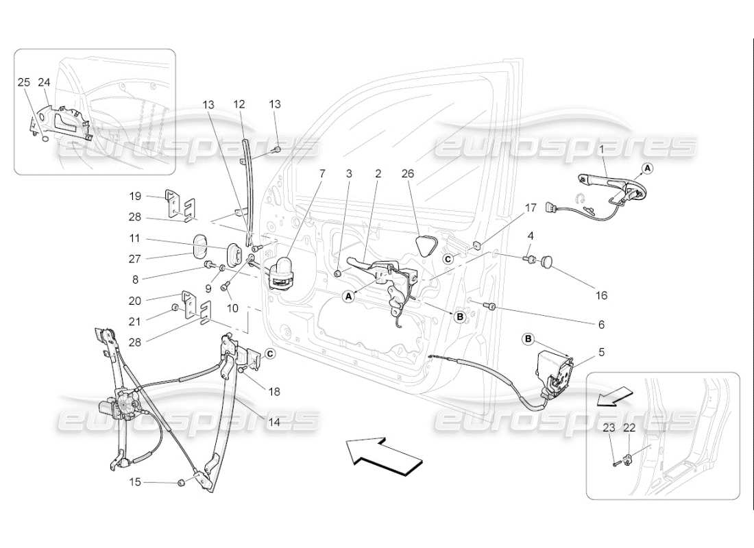 Maserati QTP. (2008) 4.2 auto front doors: mechanisms Part Diagram