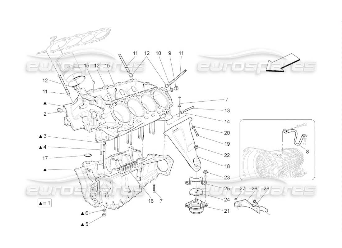 Maserati QTP. (2009) 4.2 auto crankcase Part Diagram