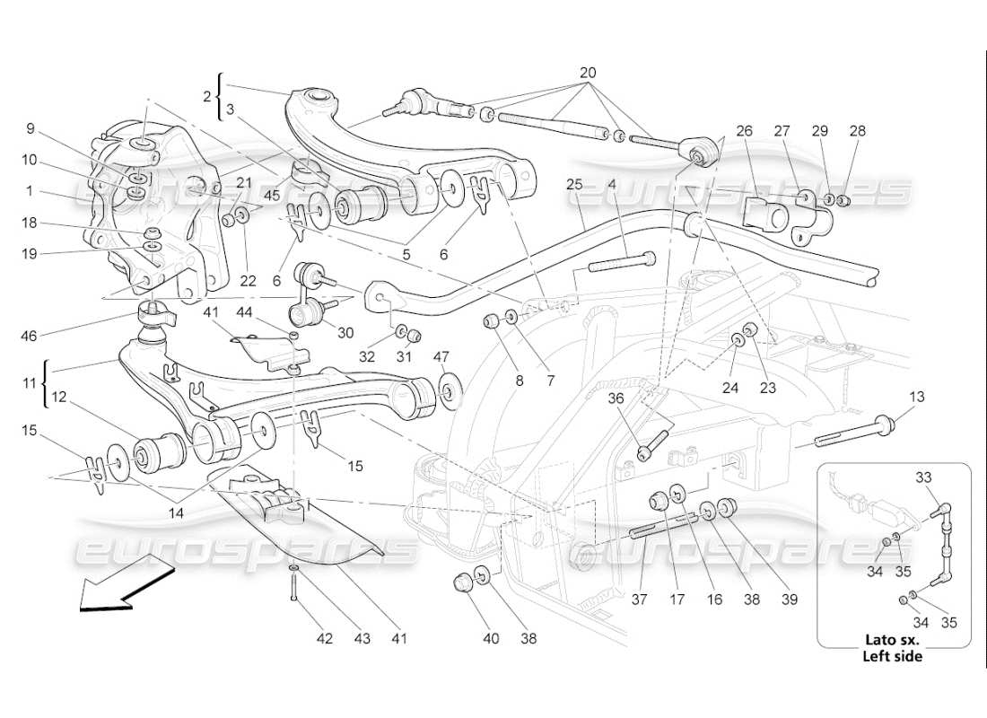 Maserati QTP. (2009) 4.2 auto Rear Suspension Part Diagram