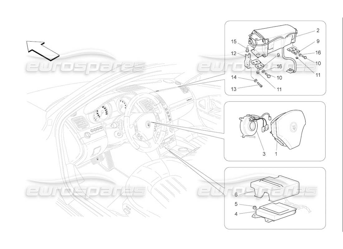 Maserati QTP. (2009) 4.2 auto front airbag system Part Diagram