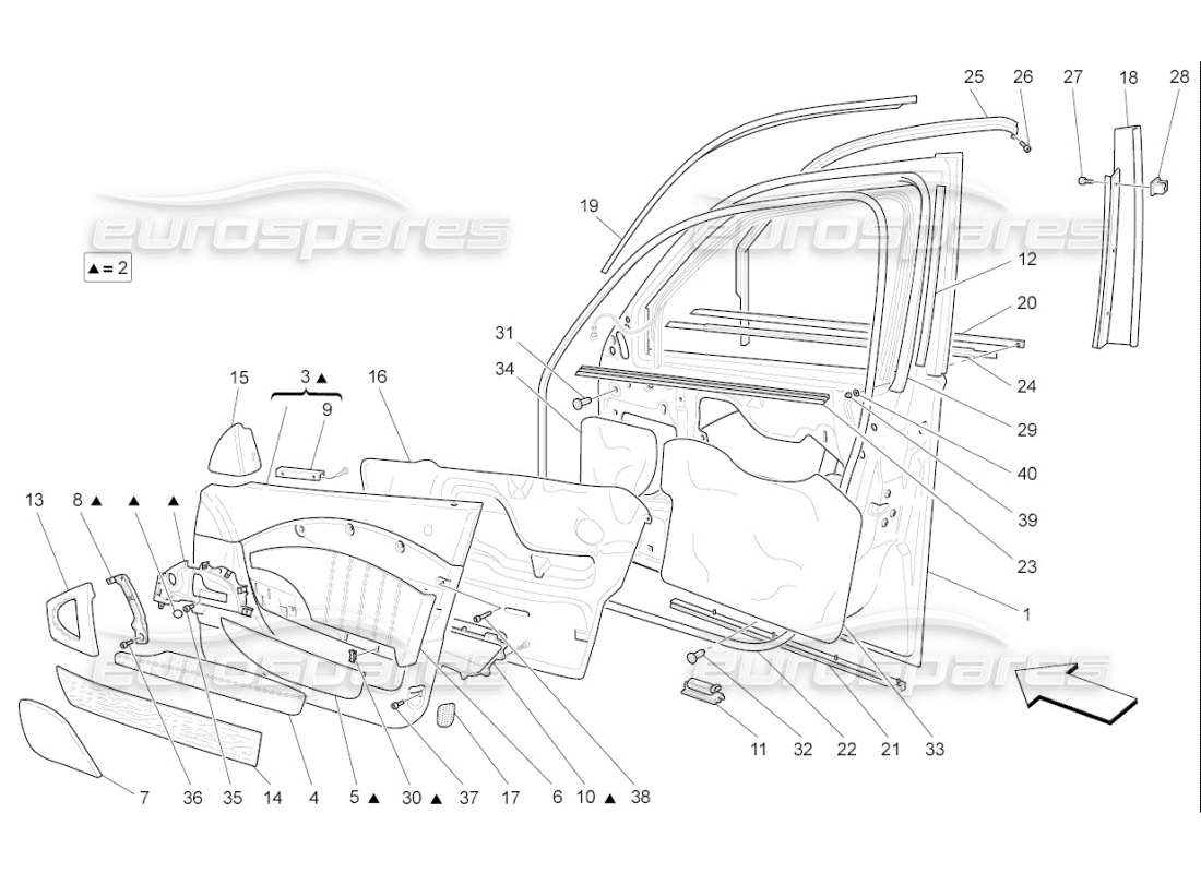 Maserati QTP. (2009) 4.2 auto front doors: trim panels Part Diagram
