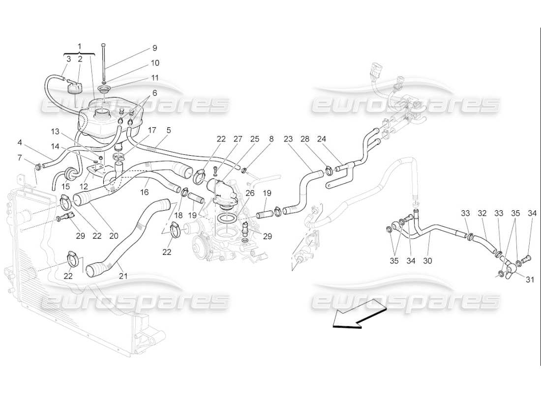 Maserati QTP. (2009) 4.7 auto cooling system: nourice and lines Part Diagram