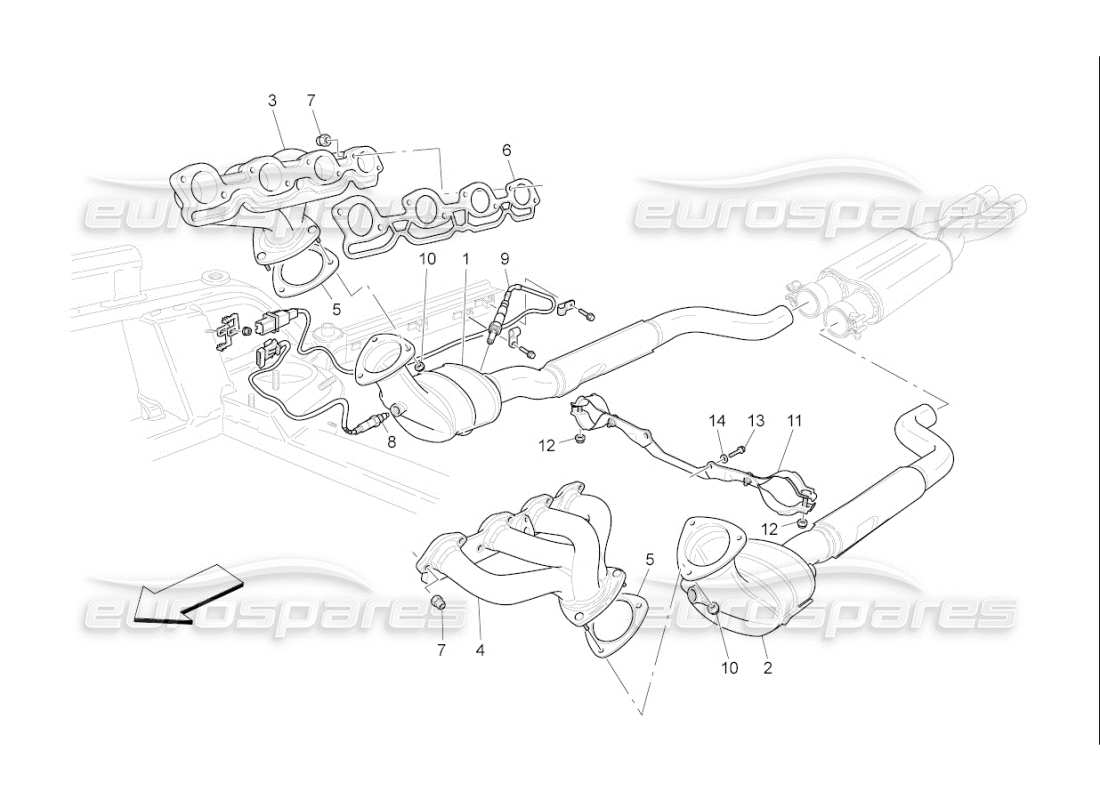 Maserati QTP. (2009) 4.7 auto pre-catalytic converters and catalytic converters Part Diagram