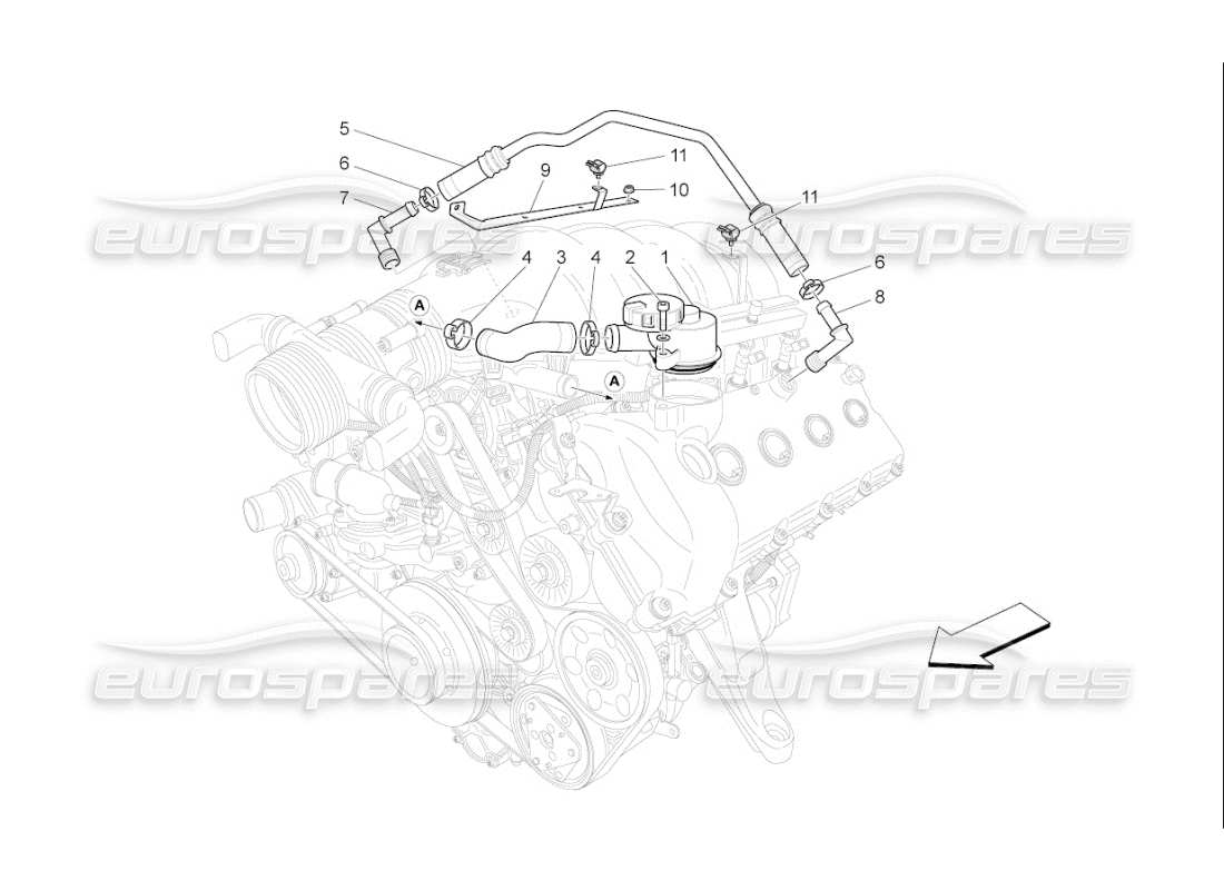 Maserati QTP. (2010) 4.7 auto oil vapour recirculation system Part Diagram