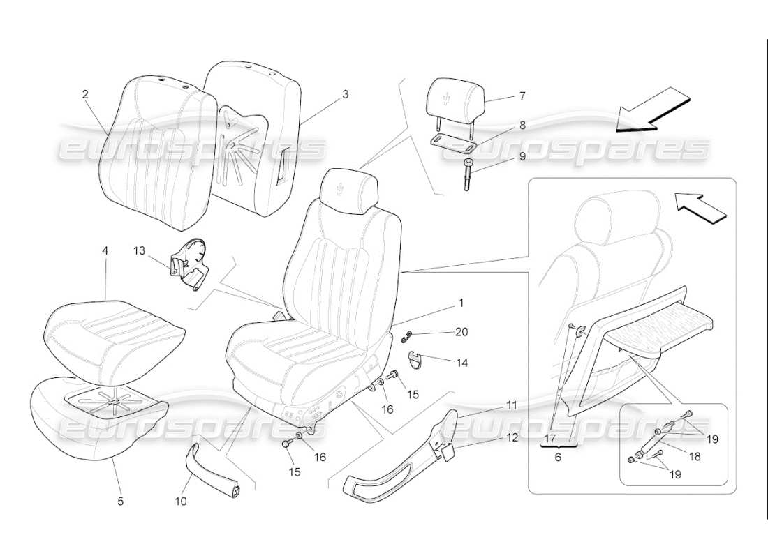 Maserati QTP. (2010) 4.7 auto front seats: trim panels Part Diagram