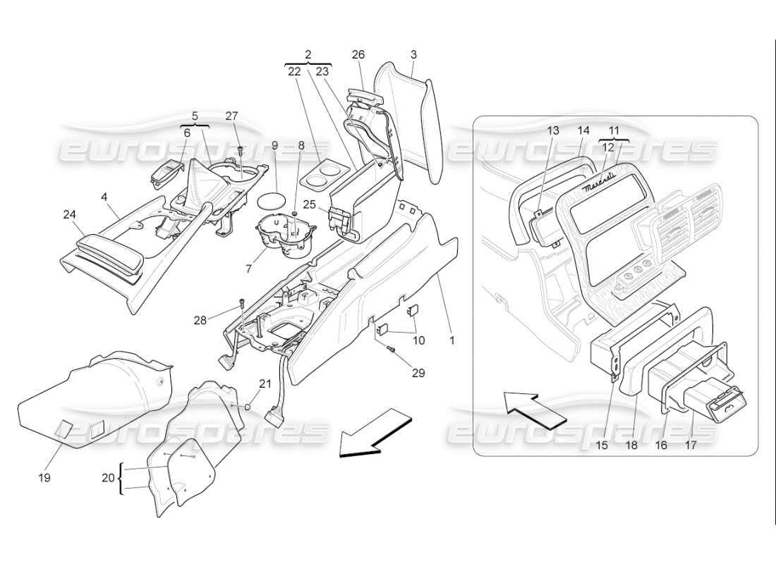 Maserati QTP. (2010) 4.7 auto accessory console and centre console Part Diagram