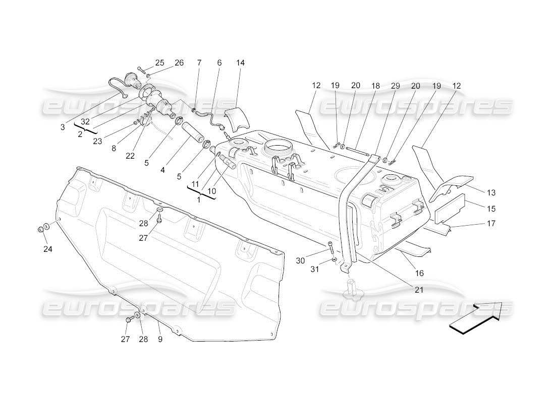 Maserati QTP. (2011) 4.2 auto FUEL TANK Part Diagram