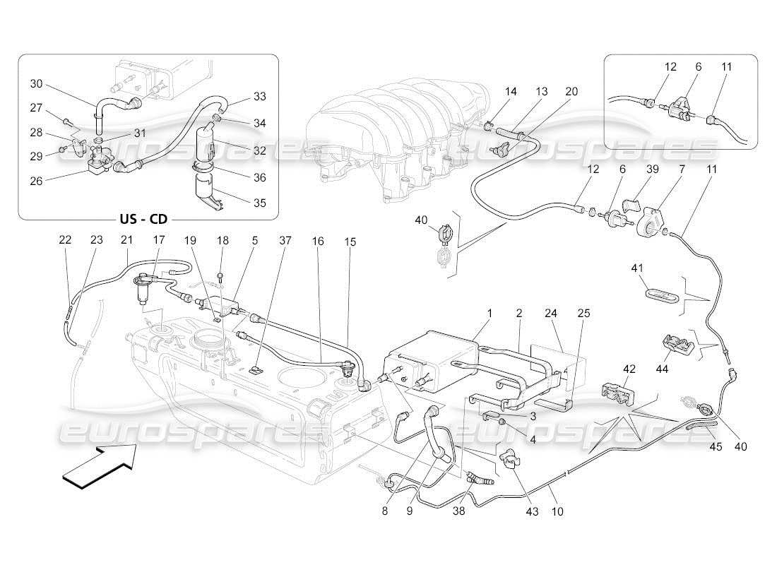 Maserati QTP. (2011) 4.2 auto fuel vapour recirculation system Part Diagram