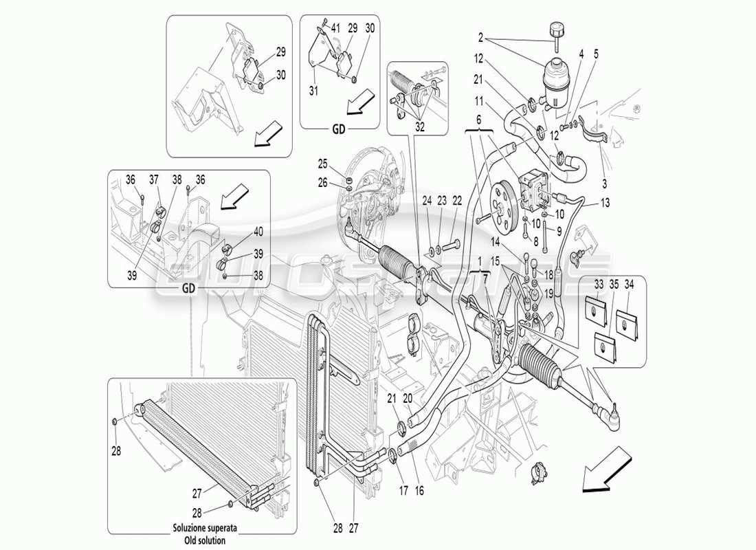 Maserati QTP. (2011) 4.2 auto Steering Box And Hydraulic Steering Pump Part Diagram