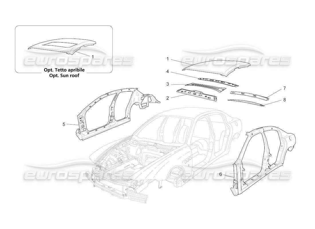 Maserati QTP. (2011) 4.2 auto BODYWORK AND CENTRAL OUTER TRIM PANELS Part Diagram