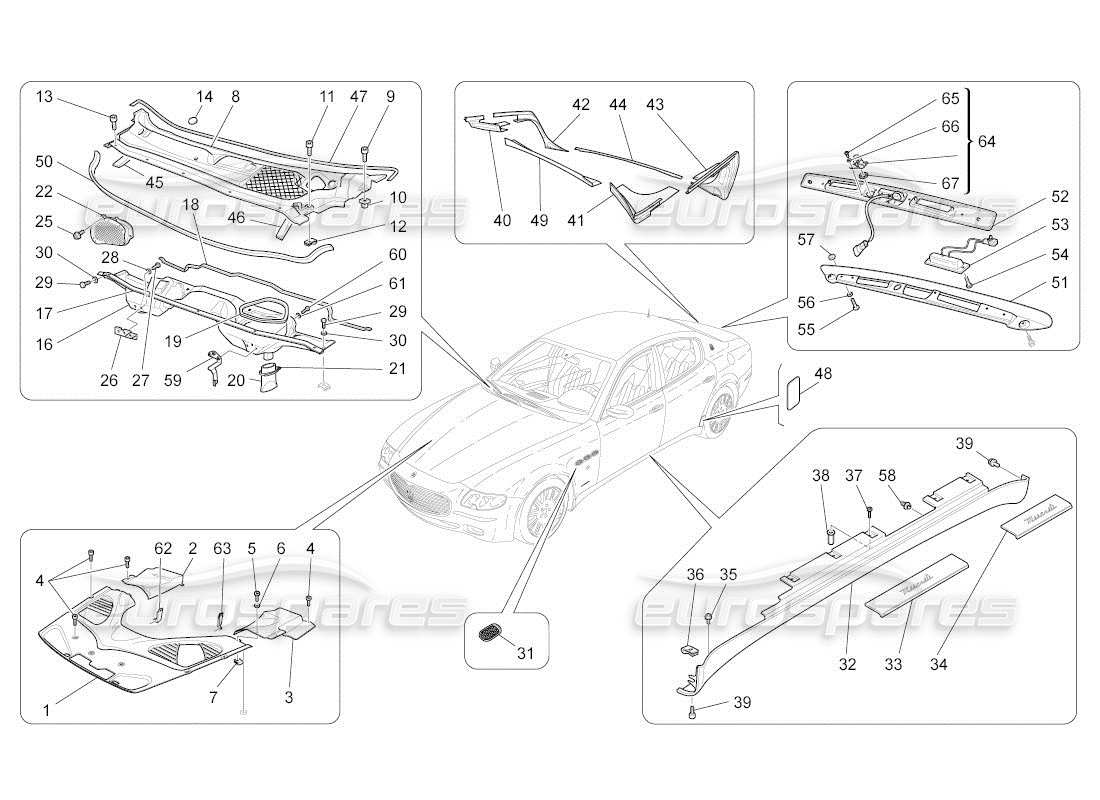 Maserati QTP. (2011) 4.2 auto shields, trims and covering panels Part Diagram