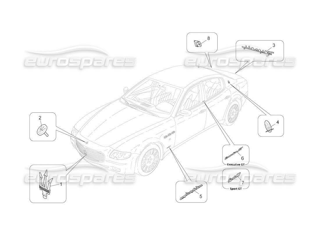 Maserati QTP. (2011) 4.2 auto trims, brands and symbols Part Diagram