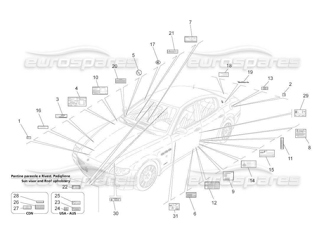 Maserati QTP. (2011) 4.2 auto STICKERS AND LABELS Part Diagram