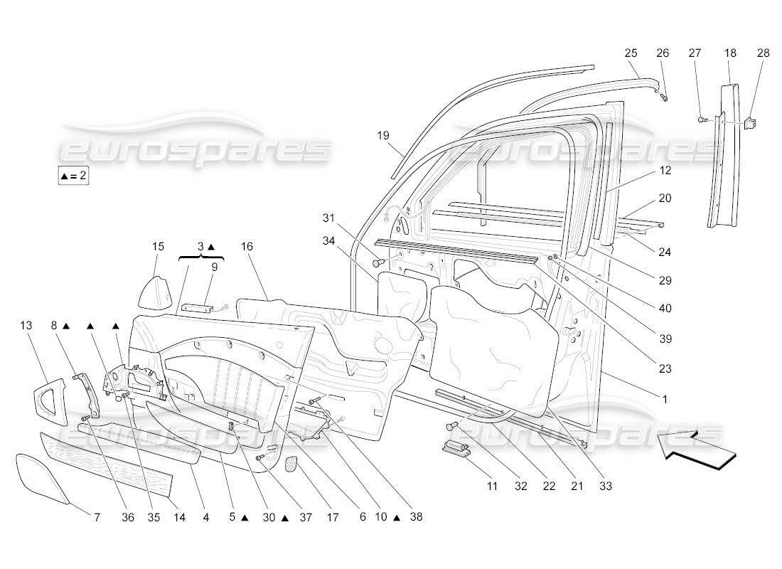 Maserati QTP. (2011) 4.2 auto front doors: trim panels Part Diagram