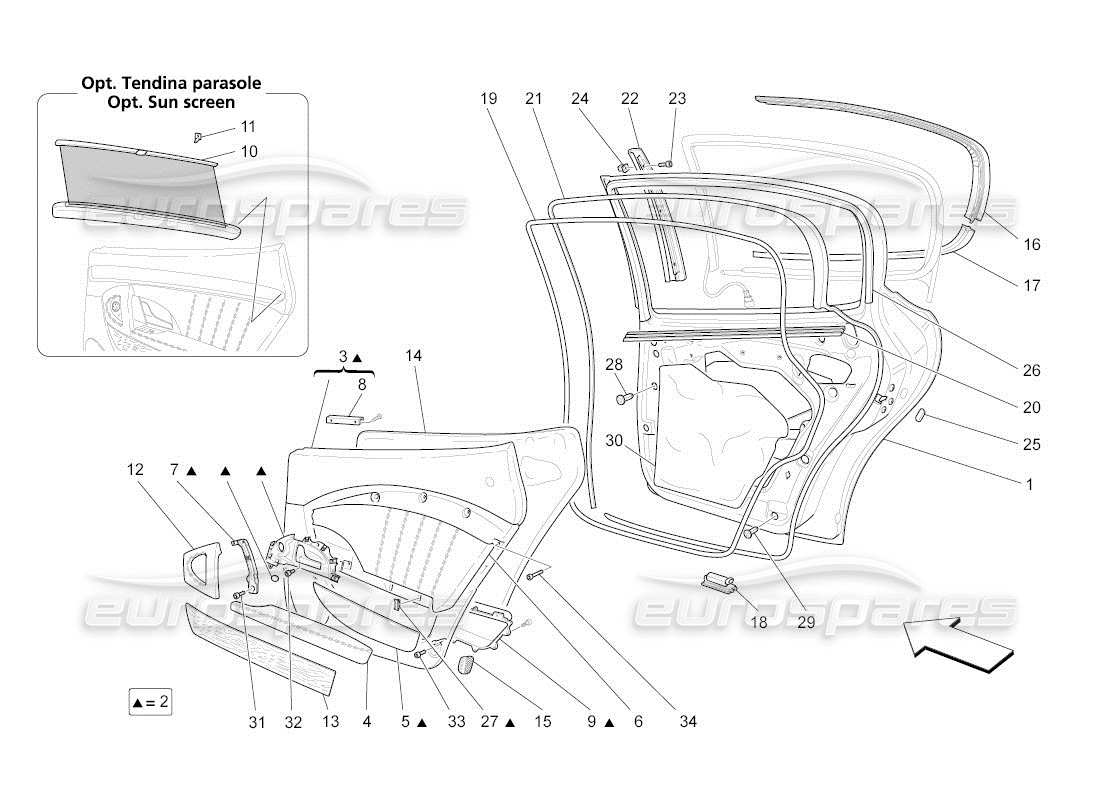 Maserati QTP. (2011) 4.2 auto rear doors: trim panels Part Diagram