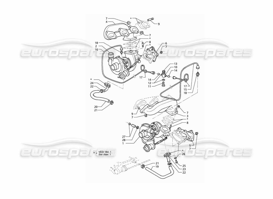Maserati QTP V6 (1996) Lubrication Of Turboblowers and Exhaust Manifolds Part Diagram