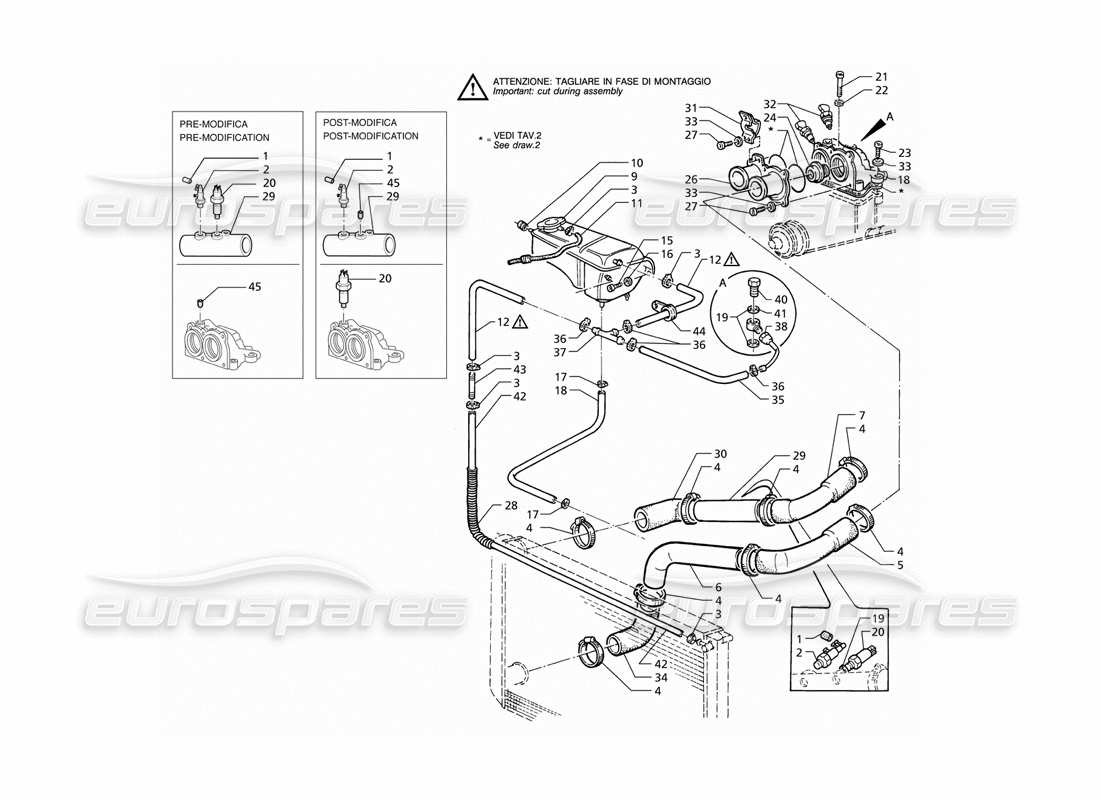 Maserati QTP V6 (1996) Cooling Lines and Thermostat Part Diagram