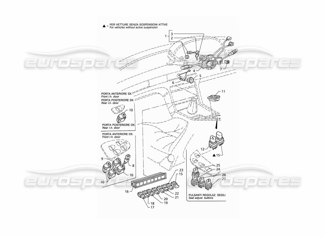 Maserati QTP V6 (1996) Switches and Steering Lock (RHD) Part Diagram