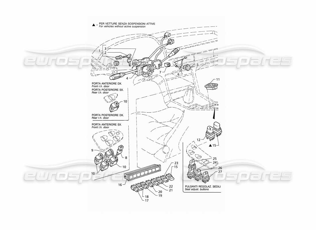 Maserati QTP V6 (1996) Switches and Steering Lock (LHD) Part Diagram