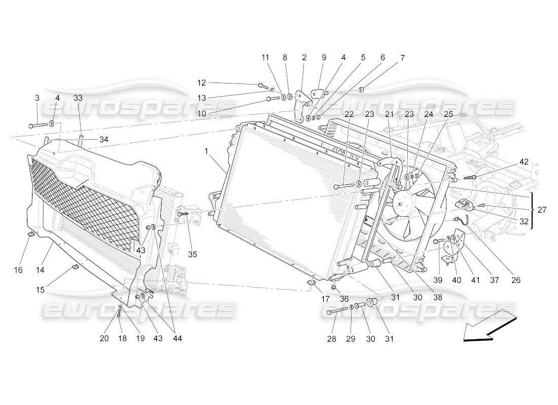 Maserati QTP. (2011) 4.7 auto cooling: air radiators and ducts Part Diagram