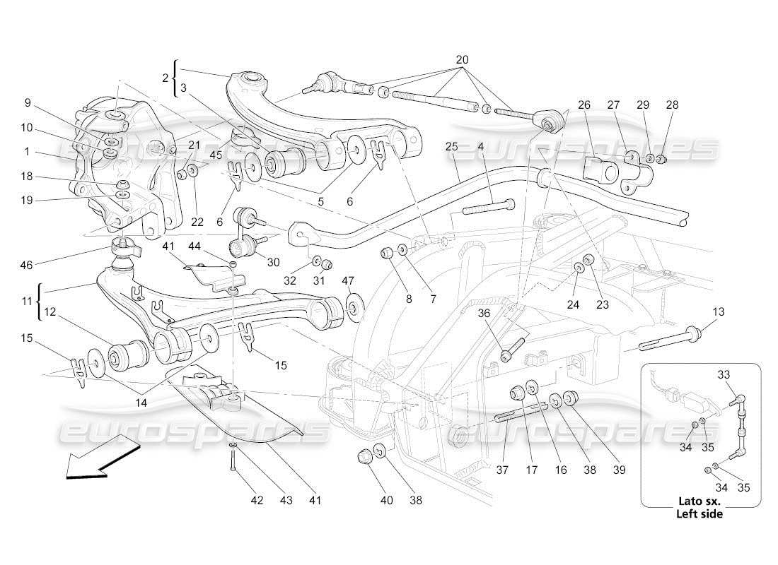 Maserati QTP. (2011) 4.7 auto Rear Suspension Part Diagram