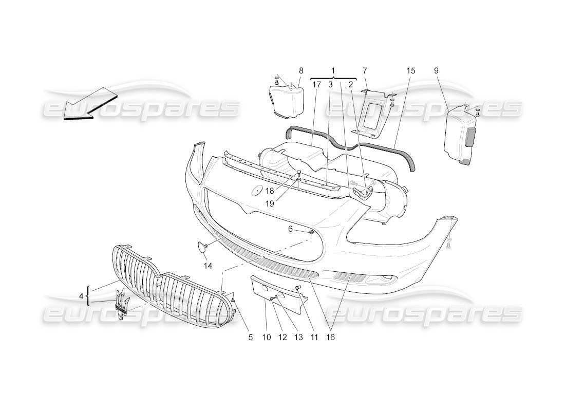 Maserati QTP. (2011) 4.7 auto FRONT BUMPER Part Diagram