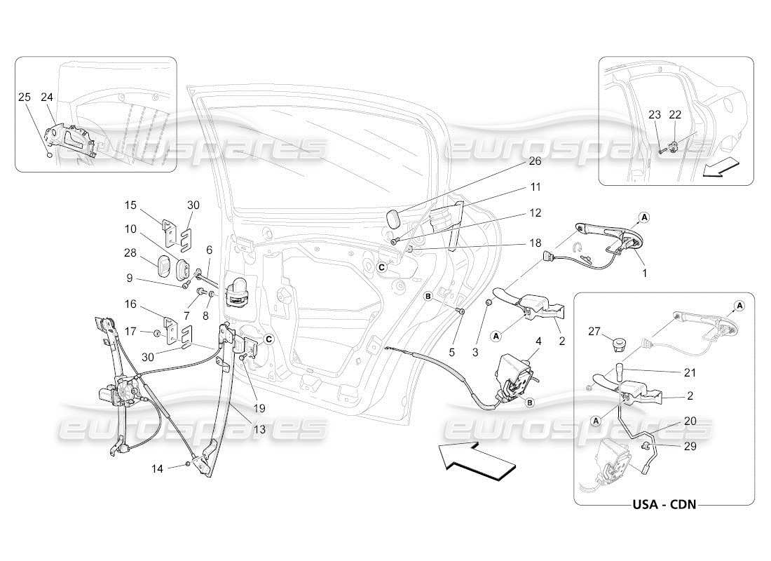 Maserati QTP. (2011) 4.7 auto rear doors: mechanisms Part Diagram