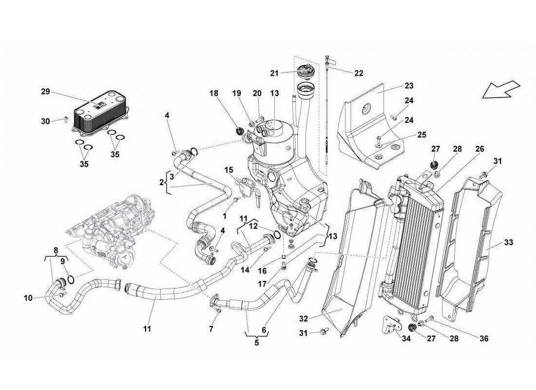 Lamborghini Gallardo LP560-4s update Oil System Radiator Part Diagram