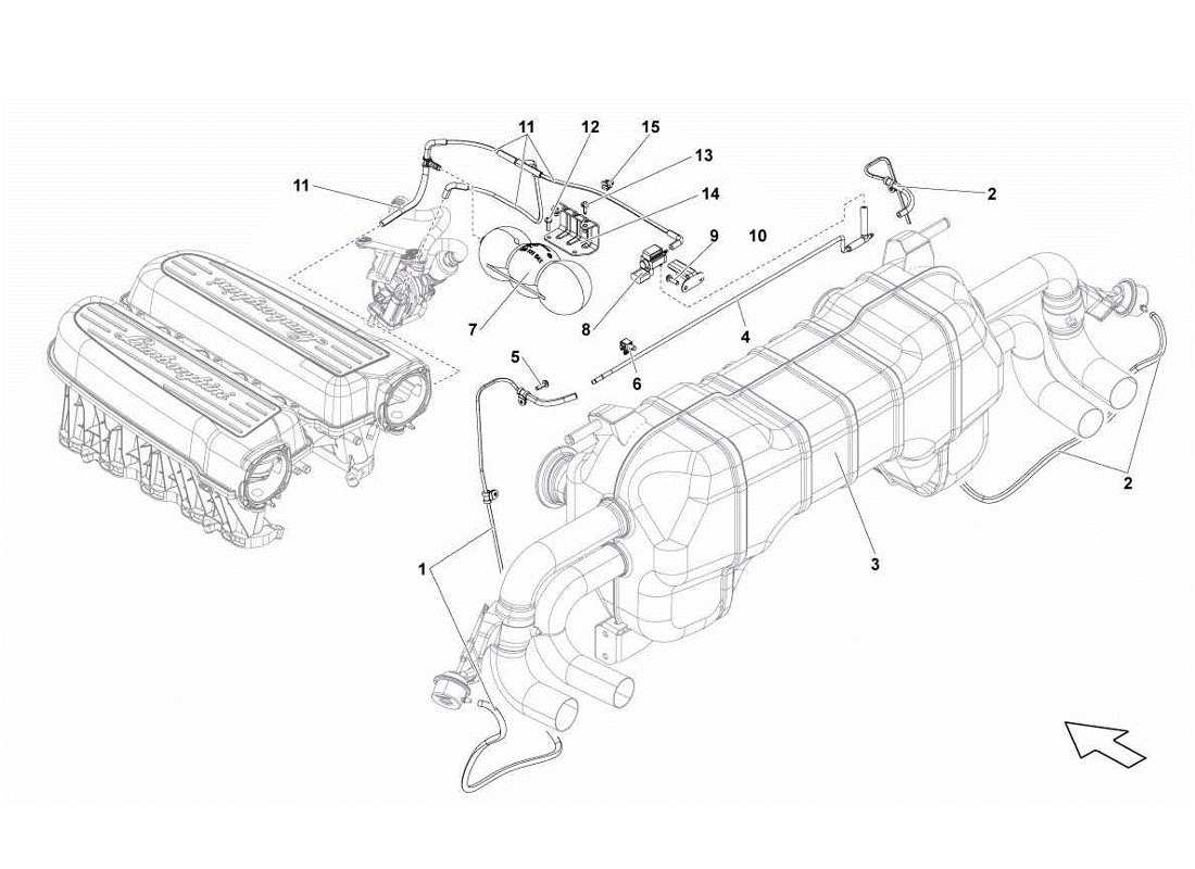 Lamborghini Gallardo LP560-4s update Exhaust System Part Diagram