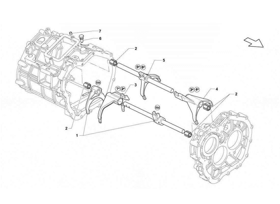 Lamborghini Gallardo LP560-4s update Gearbox Shifting Rods and forks Part Diagram