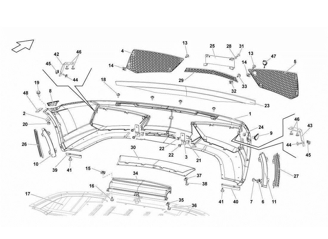 Lamborghini Gallardo LP560-4s update Front Bumpers Part Diagram
