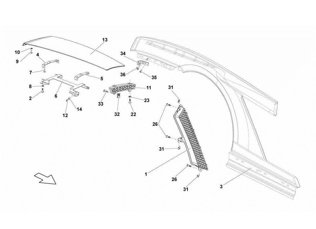 Lamborghini Gallardo LP560-4s update REAR FENDER Part Diagram