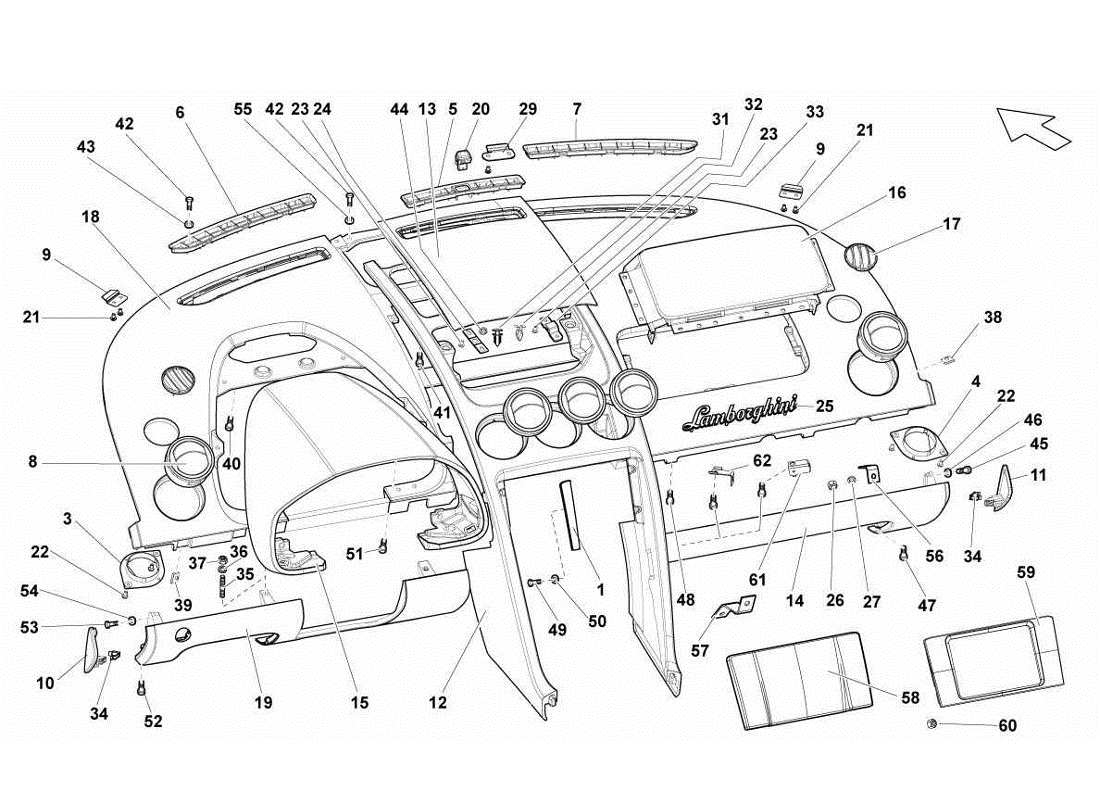 Lamborghini Gallardo LP560-4s update DASHBOARD Part Diagram