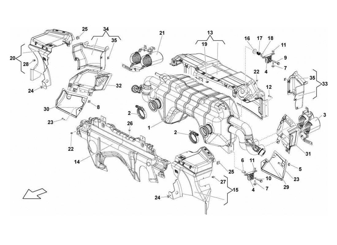 Lamborghini Gallardo LP570-4s Perform Exhaust System Part Diagram