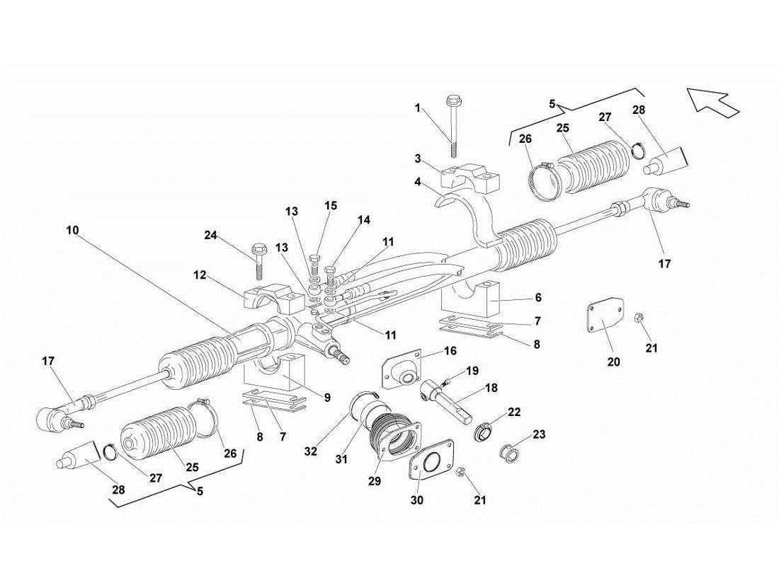 Lamborghini Gallardo LP570-4s Perform Steering Rack Part Diagram