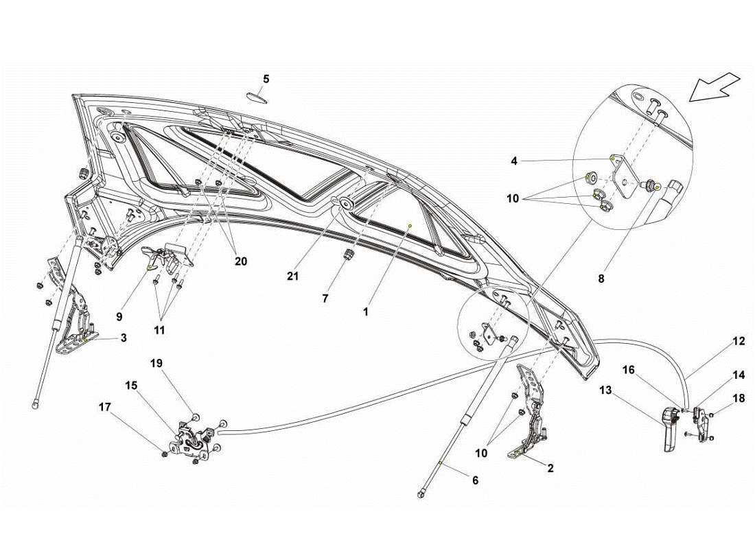 Lamborghini Gallardo LP570-4s Perform Front Hood Part Diagram
