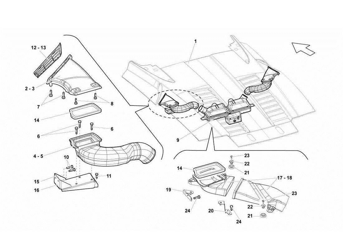 Lamborghini Gallardo LP570-4s Perform Engine Air Conveyor Part Diagram