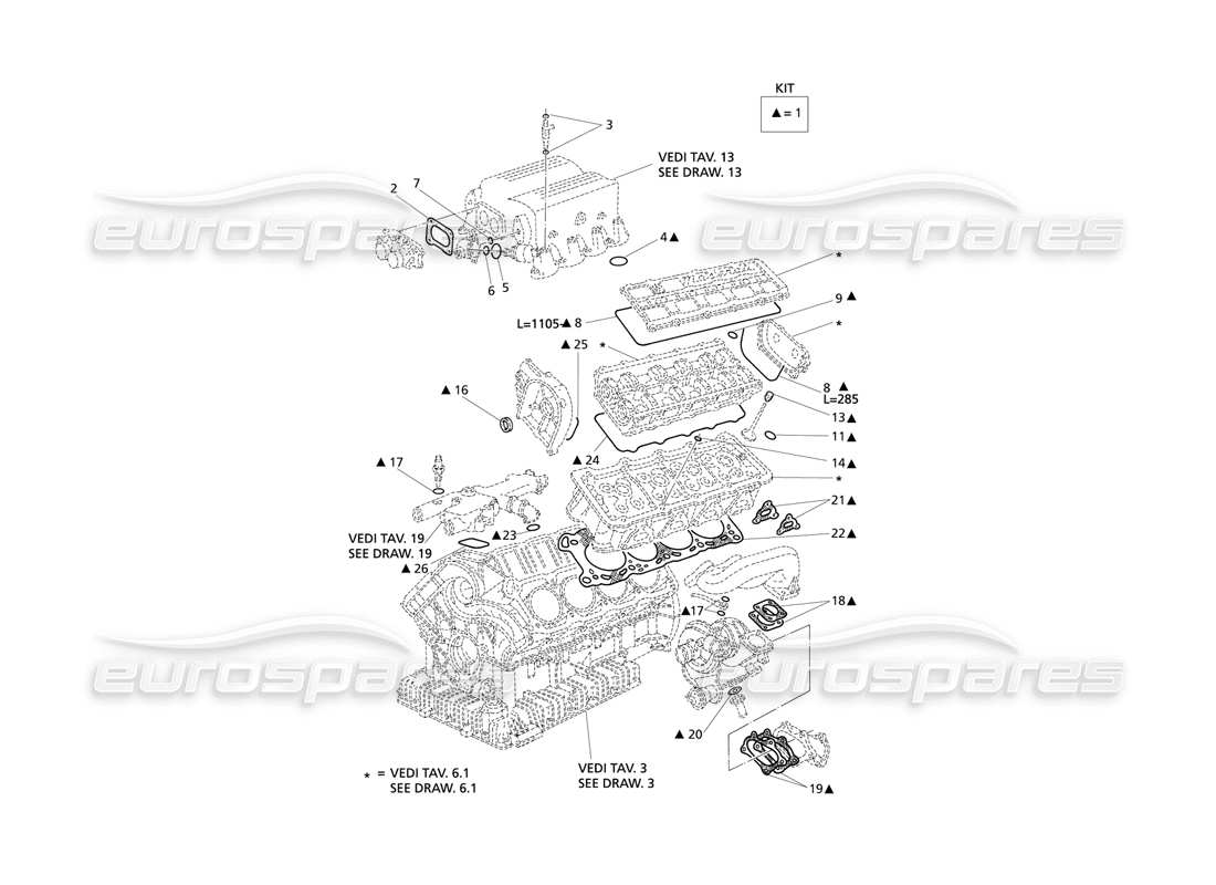 Maserati QTP V8 Evoluzione gaskets and seals for heads overhaul Part Diagram