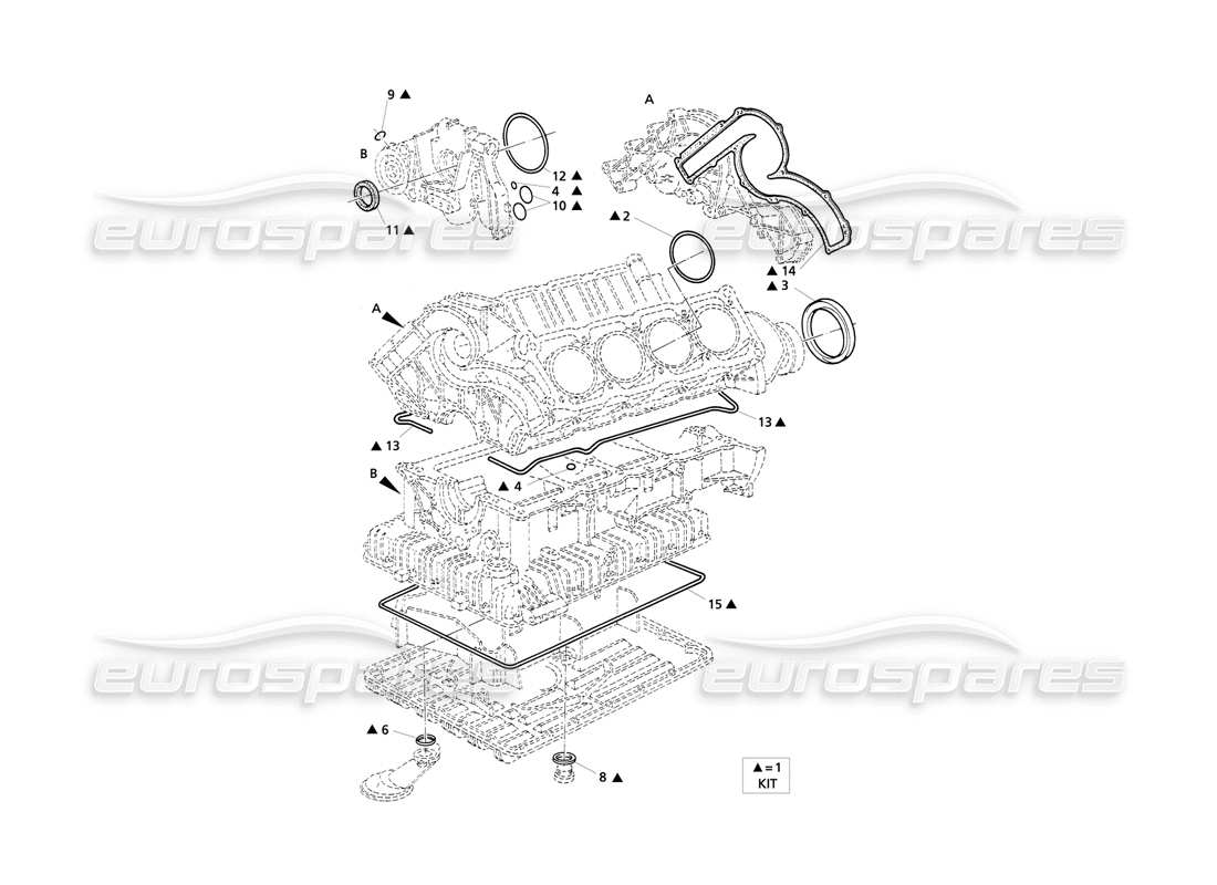 Maserati QTP V8 Evoluzione gaskets and oil seals for block overhaul Part Diagram