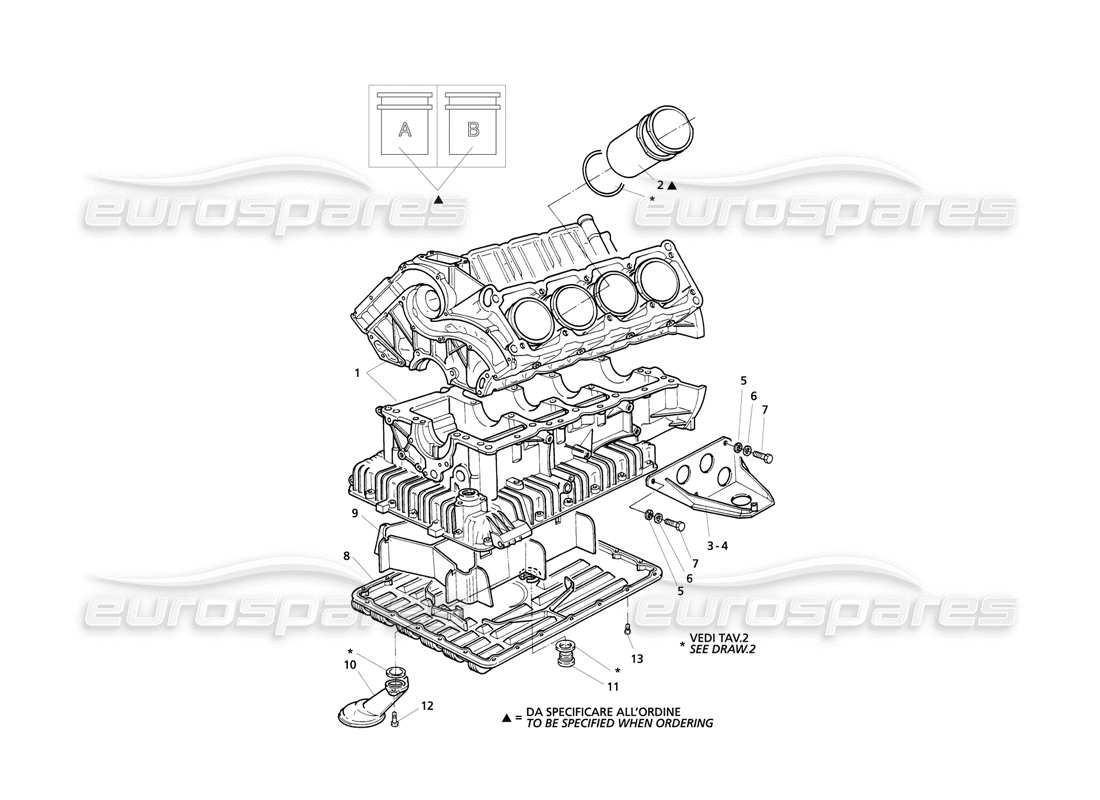 Maserati QTP V8 Evoluzione engine block and oil sump Part Diagram