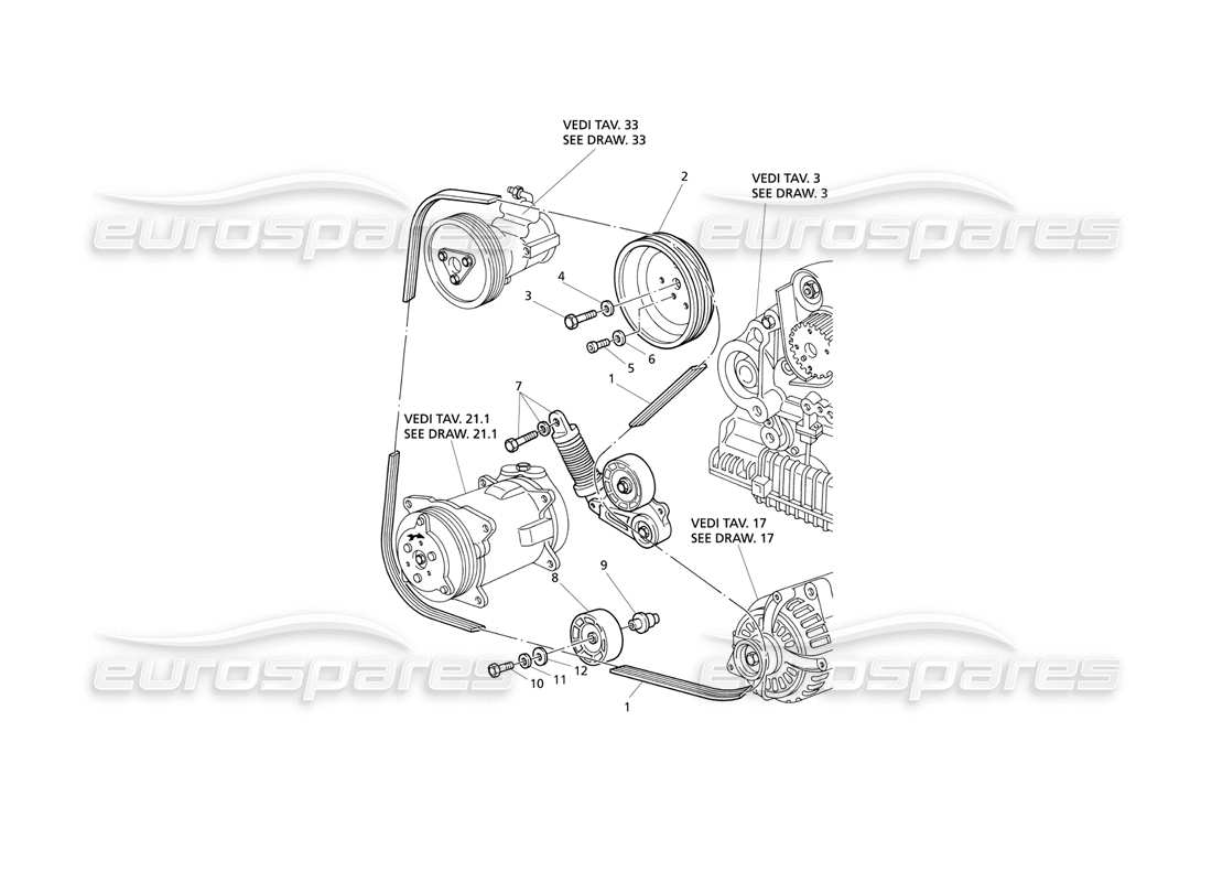 Maserati QTP V8 Evoluzione Poly V Belt System Part Diagram