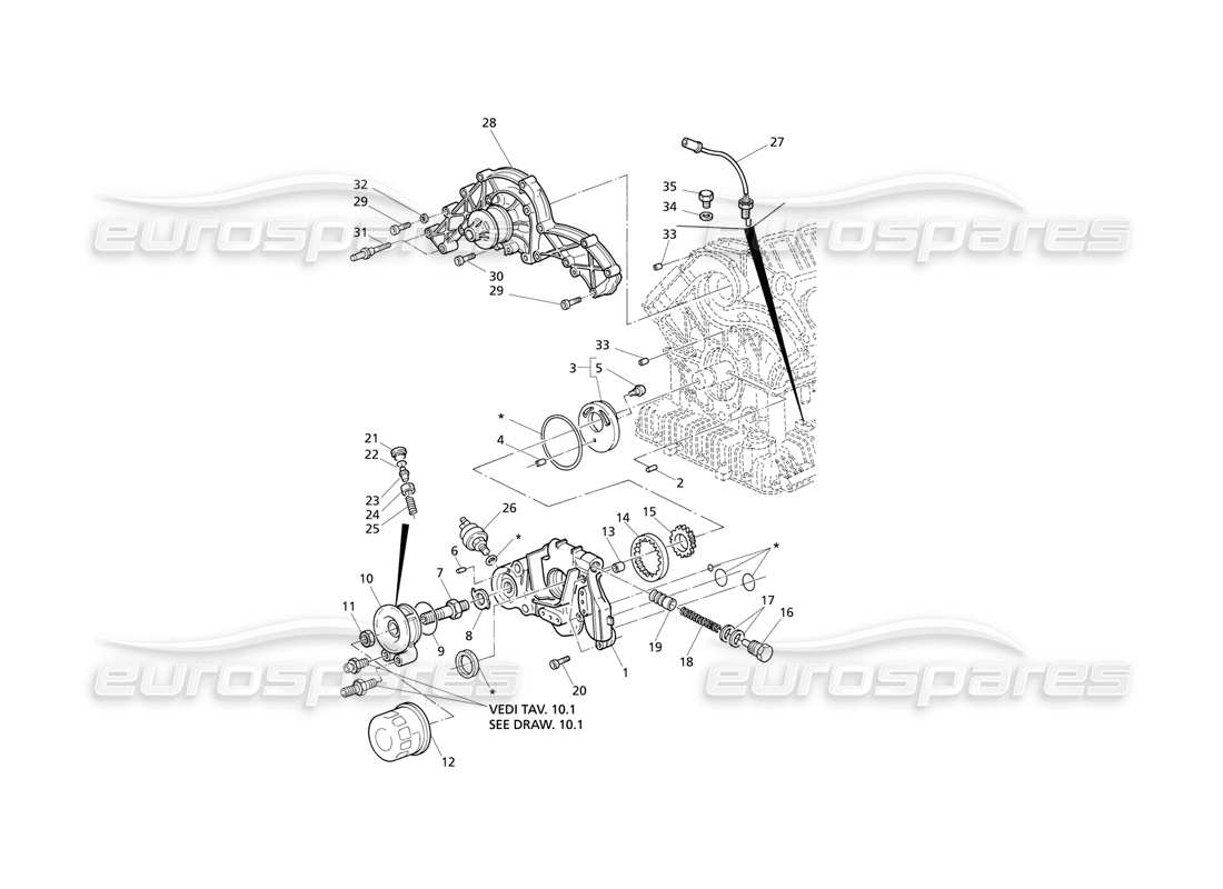 Maserati QTP V8 Evoluzione oil pump and water pump Part Diagram