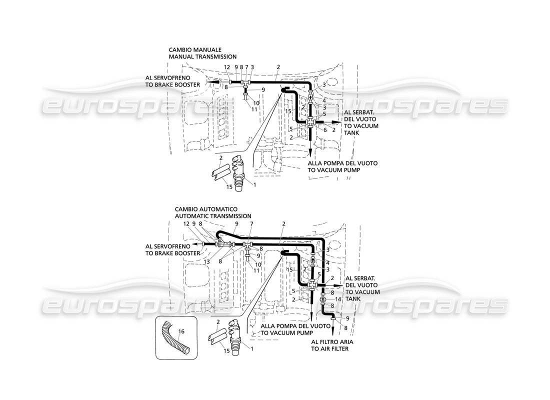 Maserati QTP V8 Evoluzione Vacuum System (RH Drive) Part Diagram