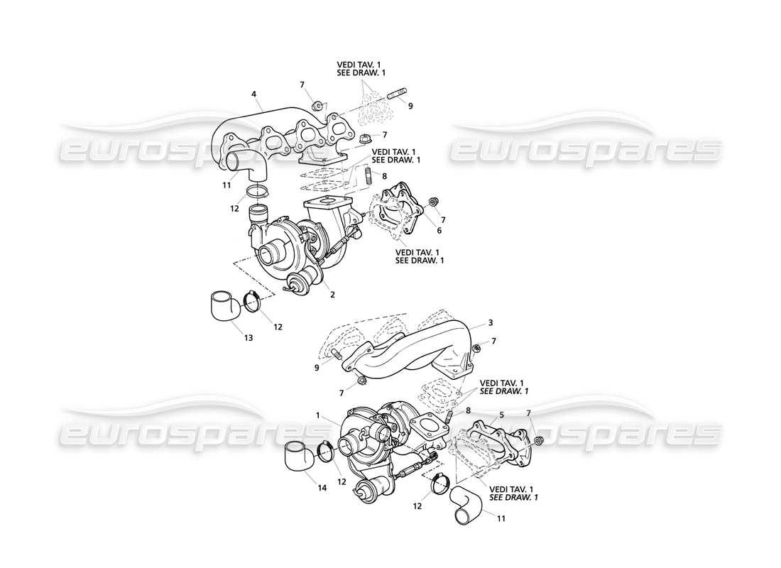 Maserati QTP V8 Evoluzione Turboblowers and Exhaust Manifolds Part Diagram