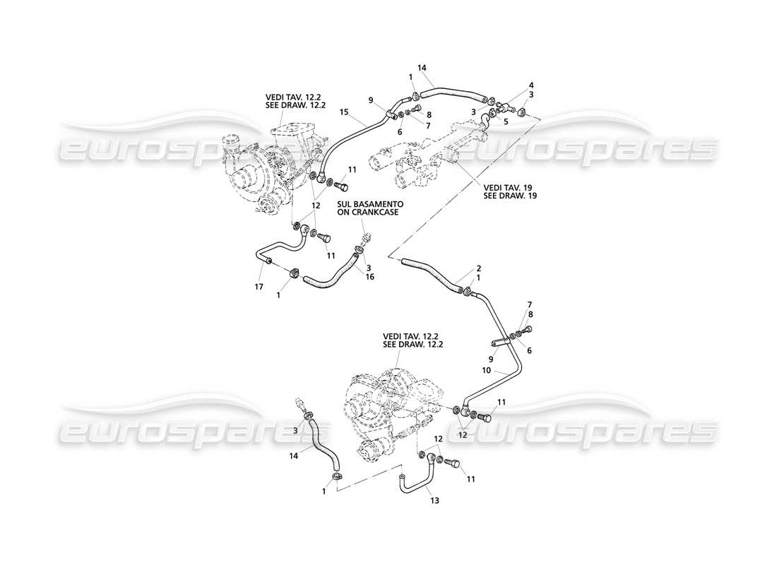 Maserati QTP V8 Evoluzione turbo cooling pipes Part Diagram