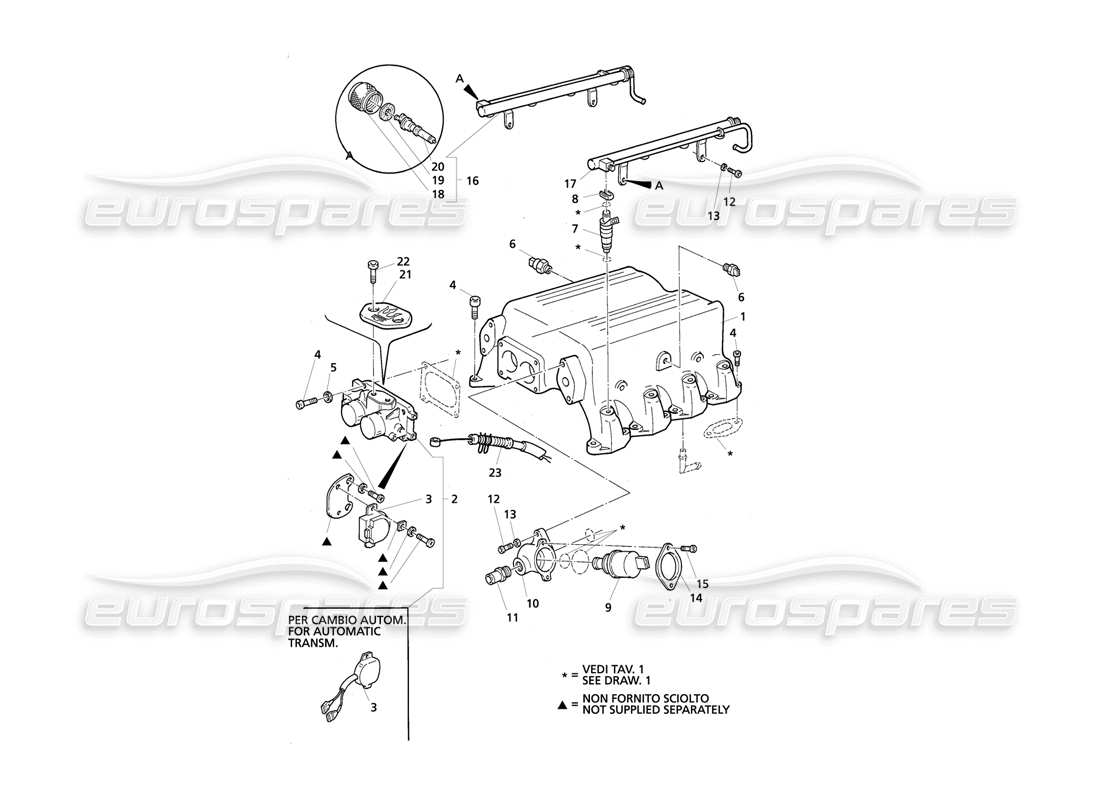 Maserati QTP V8 Evoluzione Intake Manifold and Injection System Part Diagram