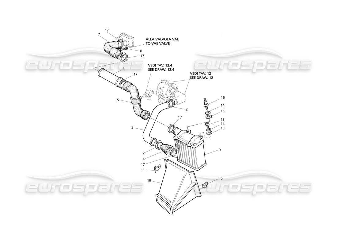 Maserati QTP V8 Evoluzione Heat Exchanger Pipes LH Side Part Diagram