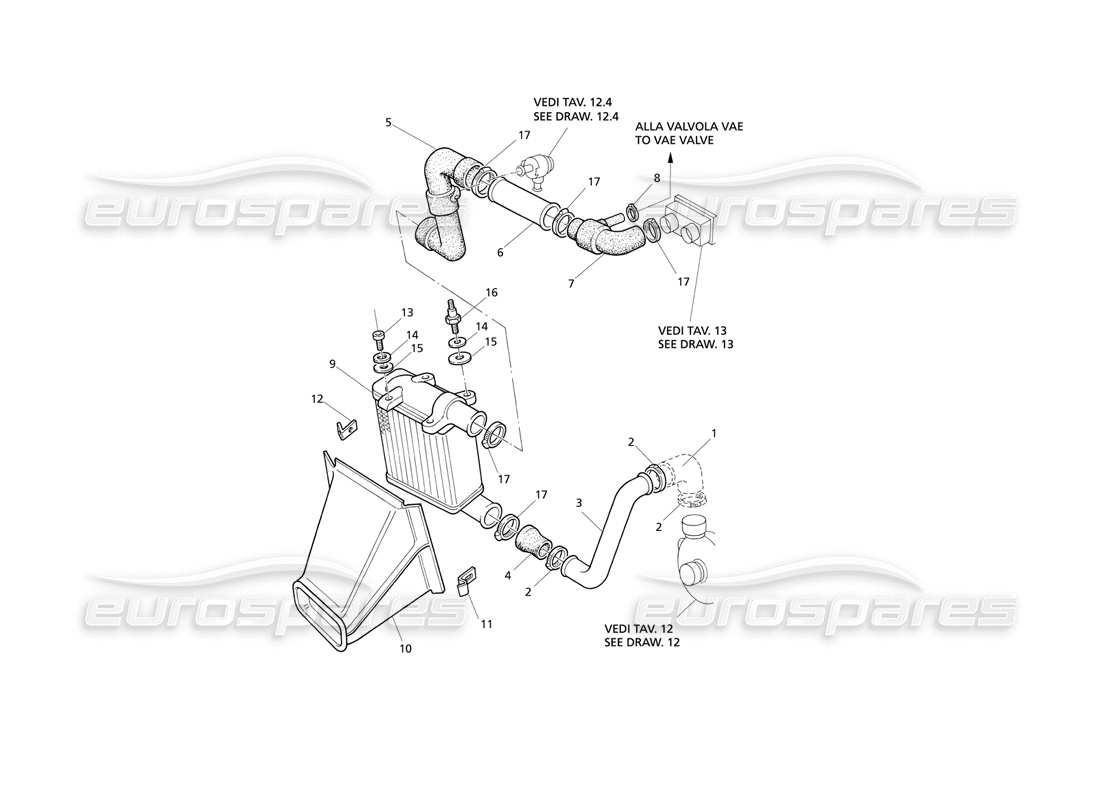 Maserati QTP V8 Evoluzione Heat Exchanger Pipes RH Side Part Diagram